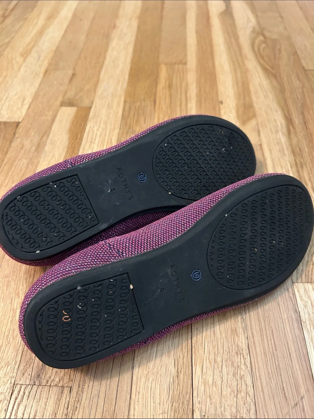 Rothy's. Kids loafer. Burgundy Flat with Blue Trim